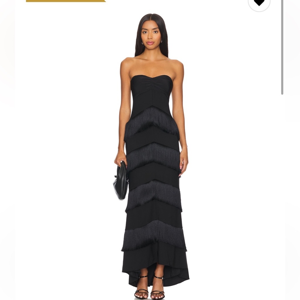 House of Harlow 1960 Black Strapless Fringe Maxi Dress
